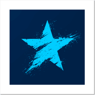 Paint Splatter Star - Cyan Blue Posters and Art